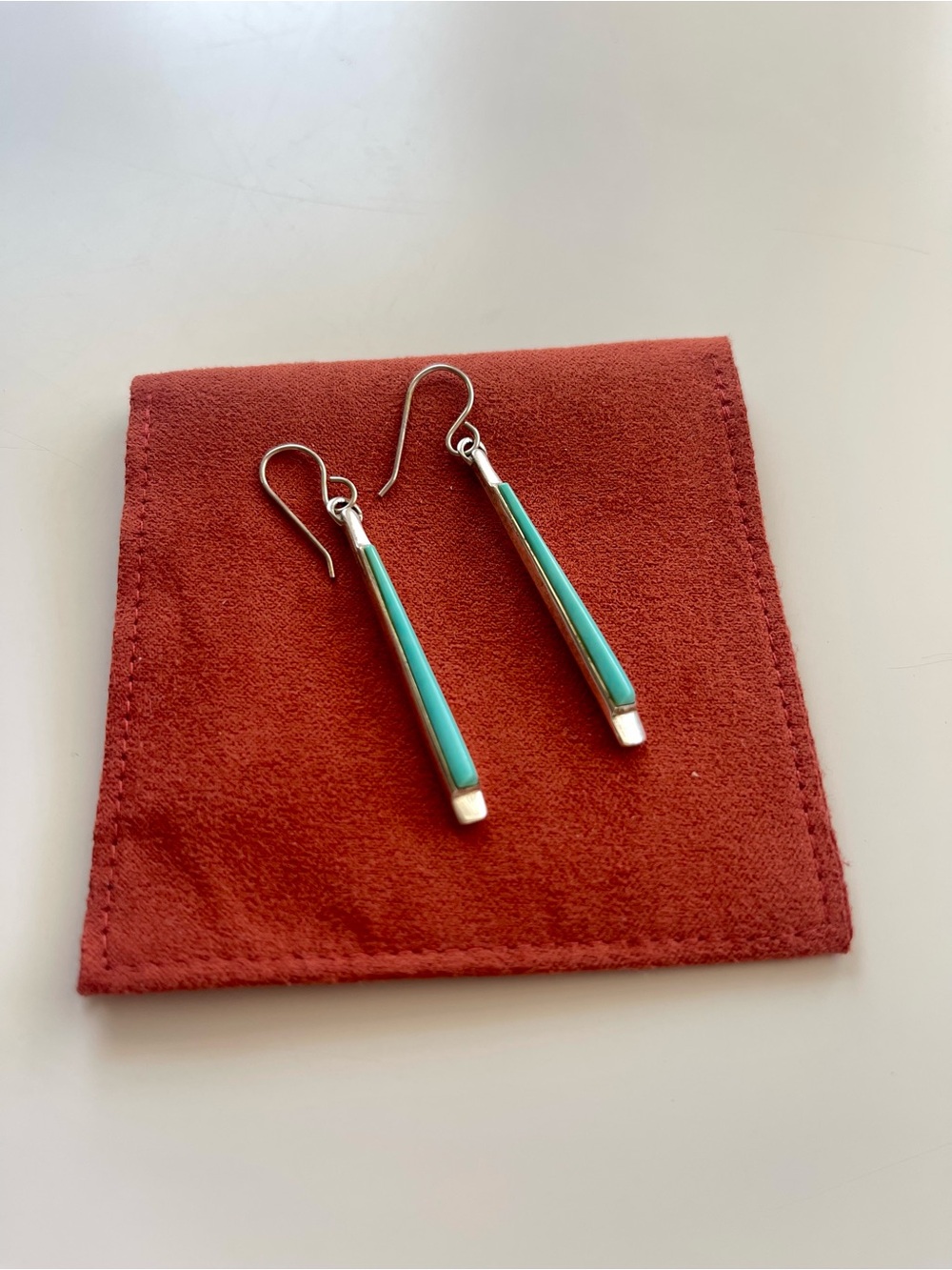 Sterling Silver Teardrop Genuine Turquoise Dangle Bar Earrings